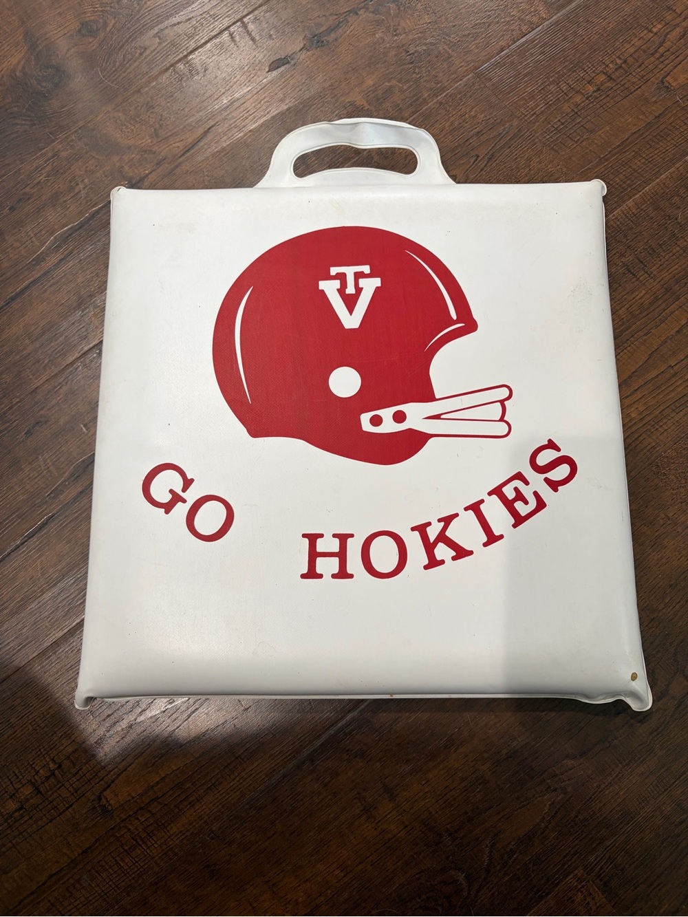 Vintage Virginia Tech 1980s White Stadium Seat Cushion with Helmet "Go Hokies"